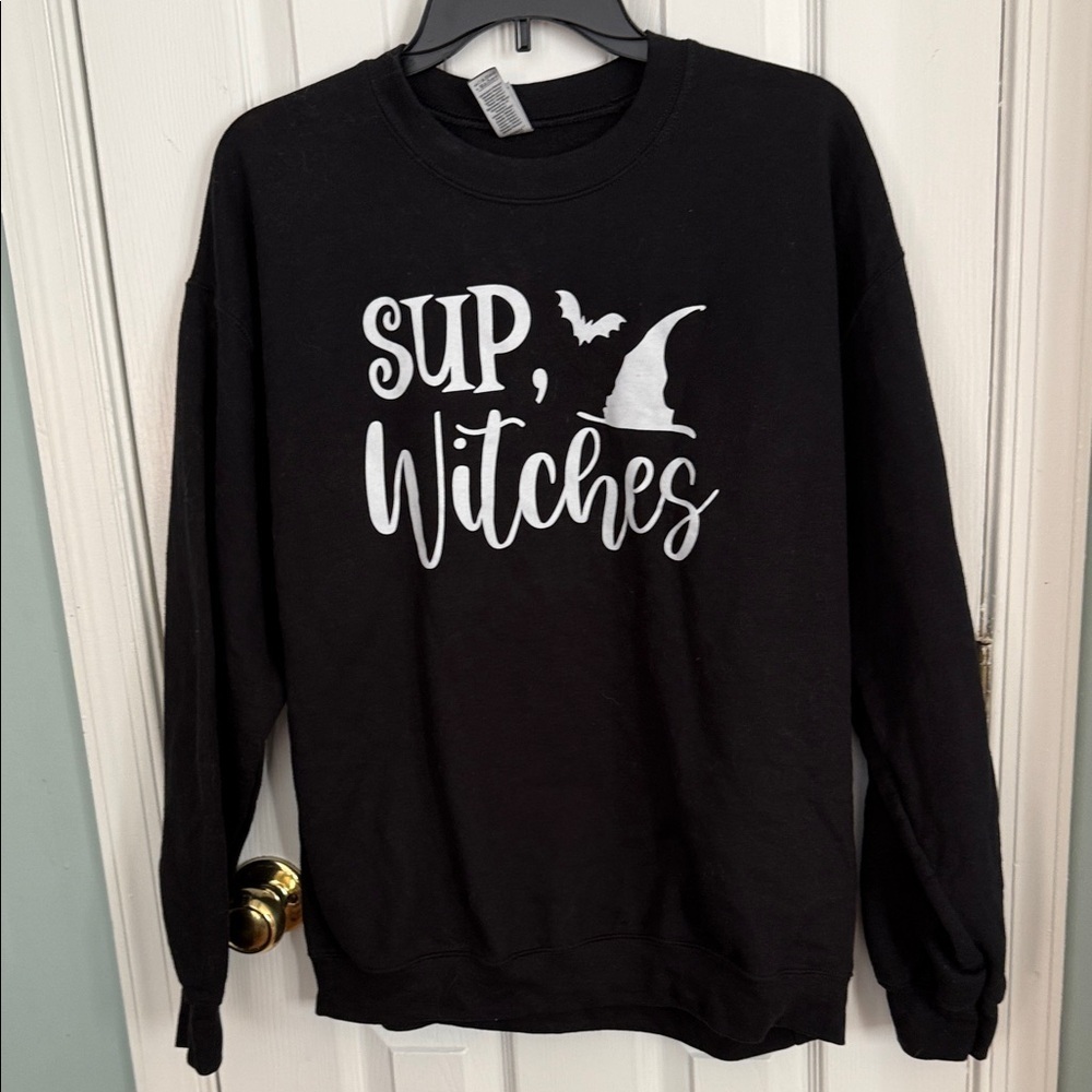 NWOT Black Halloween Sweatshirt with Witch Print